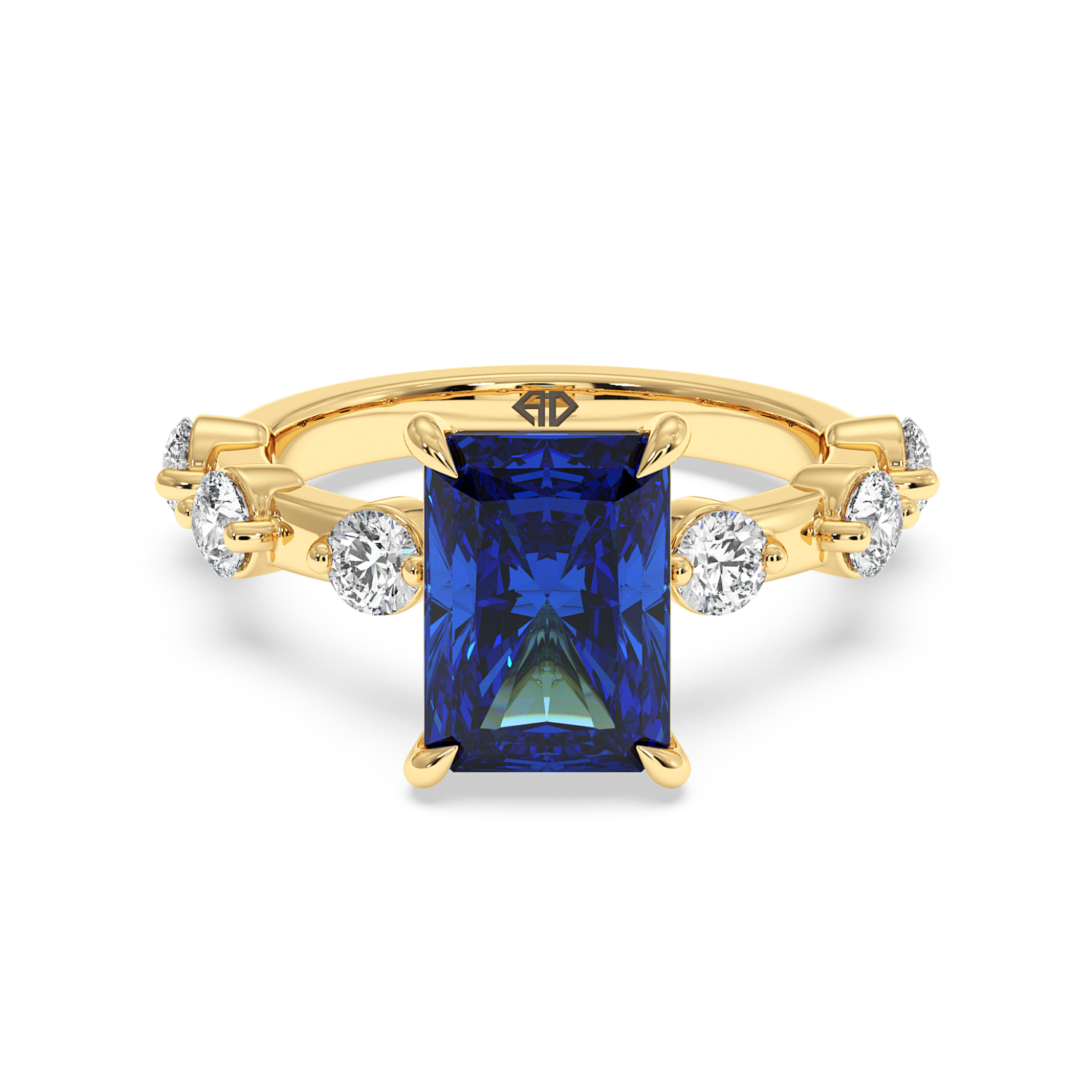 18K Yellow Gold Emerald Cut Sapphire Gemstone Engagement Ring