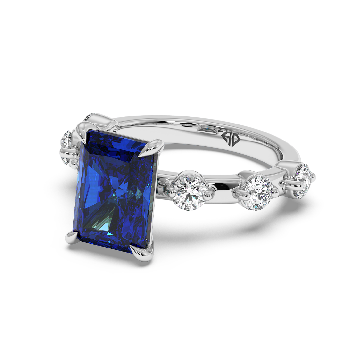 18K White Gold Emerald Cut Sapphire Gemstone Engagement Ring