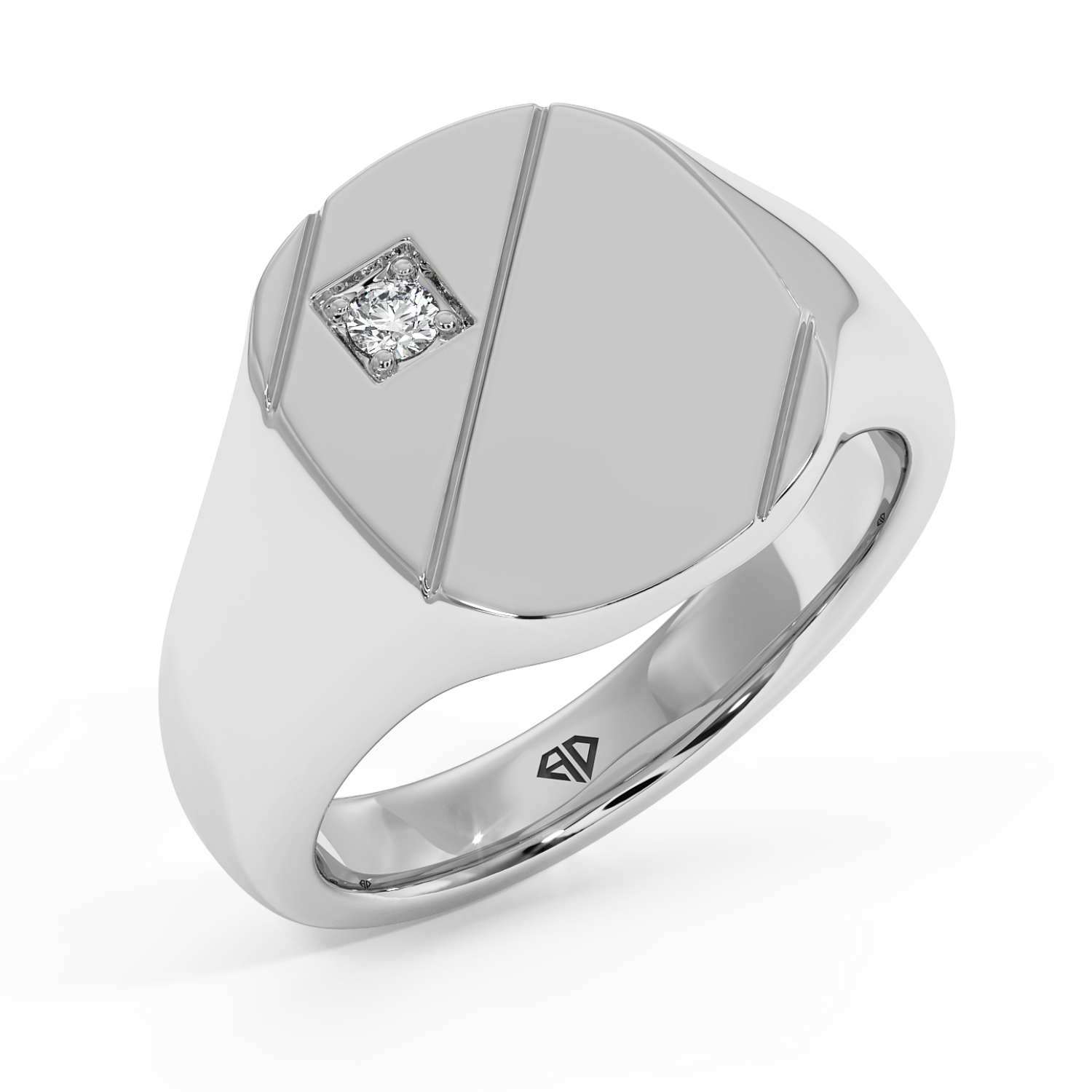 18K White Gold Cushion Signet Ring