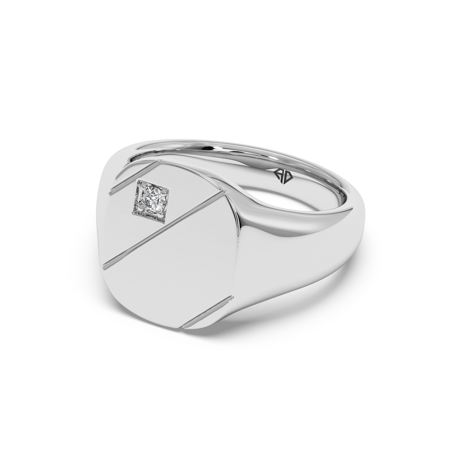 18K White Gold Cushion Signet Ring