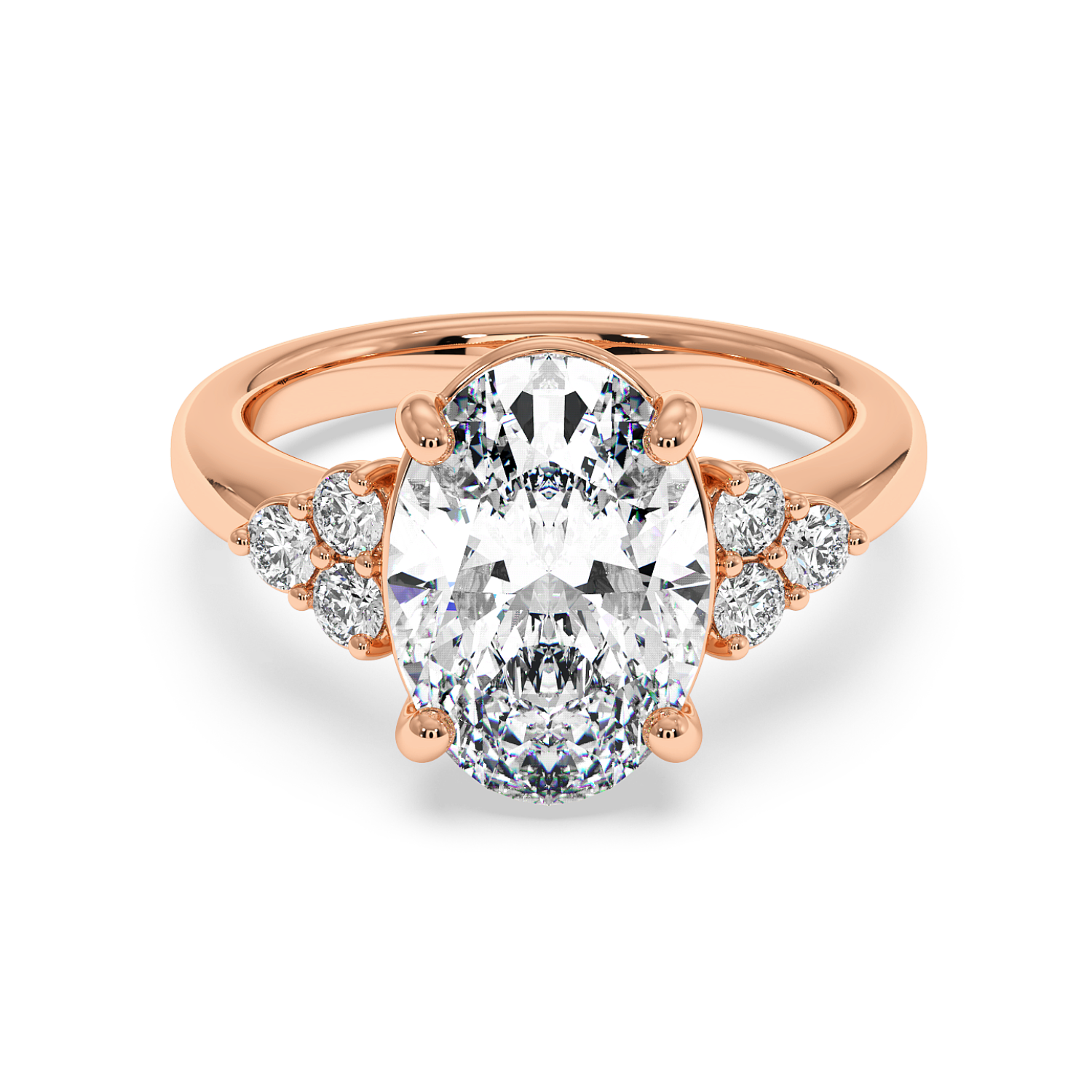 18K Rose Gold Oval Diamond Trilogy Engagement Ring
