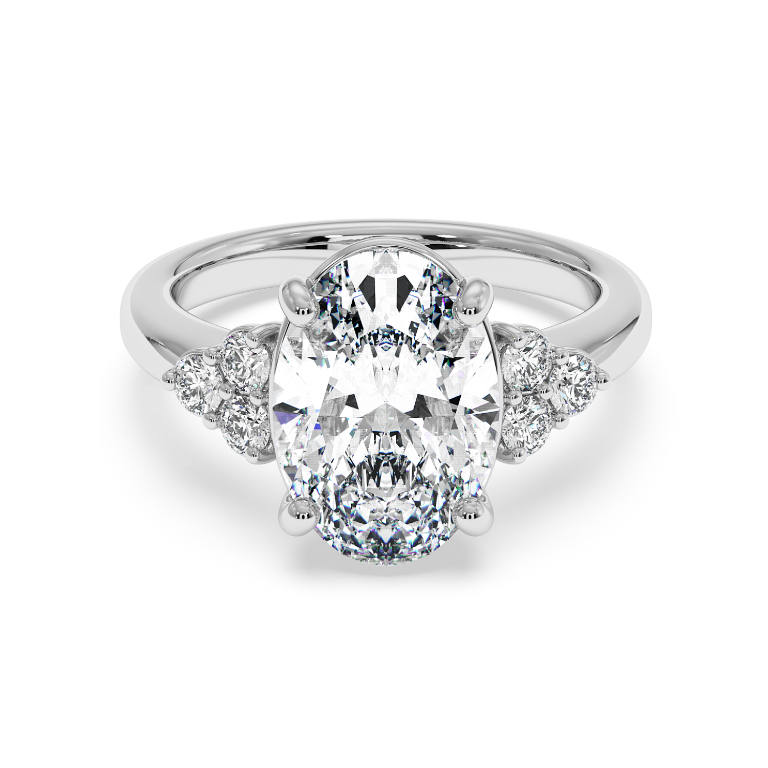 18K White Gold Oval Diamond Trilogy Engagement Ring