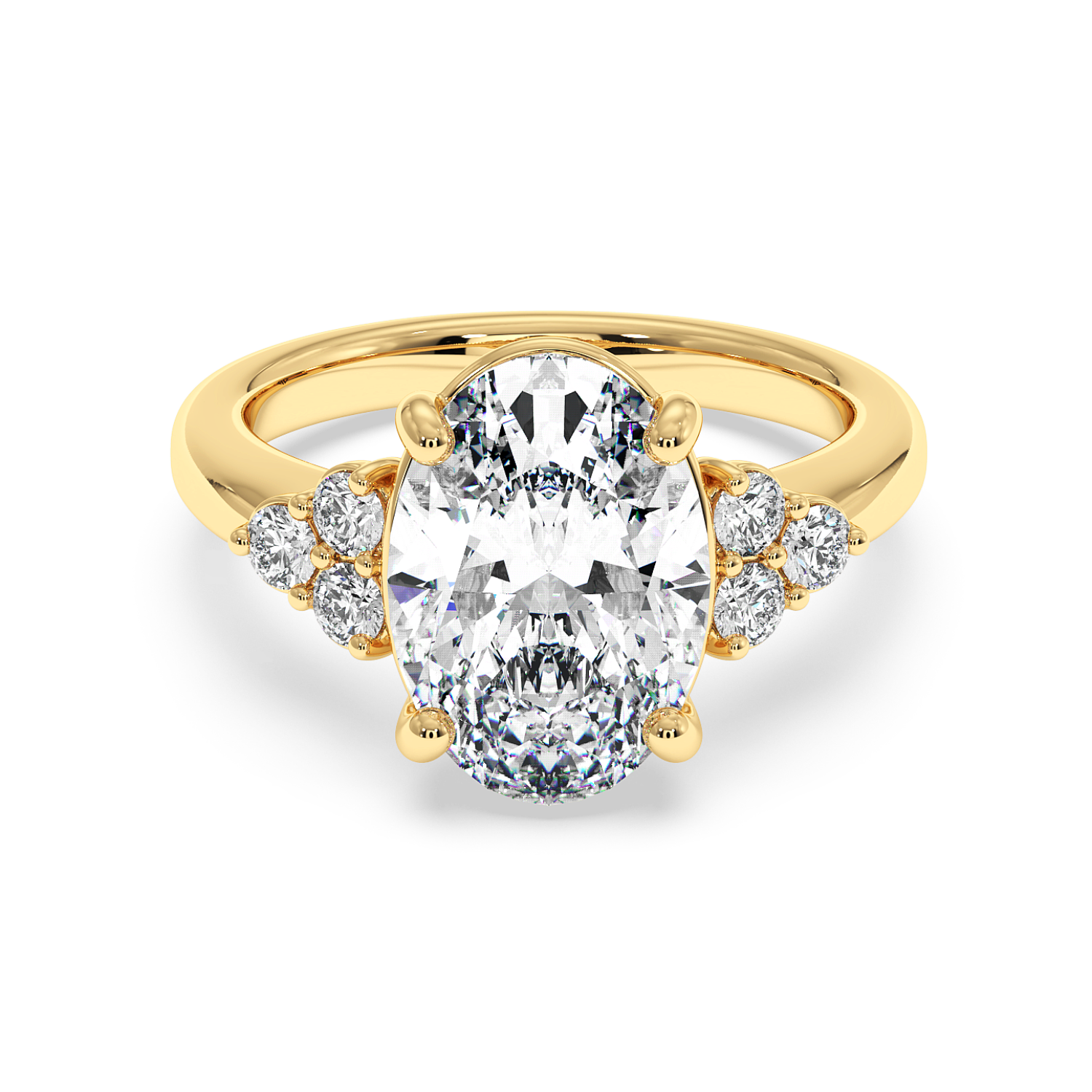 18K Yellow Gold Oval Diamond Trilogy Engagement Ring