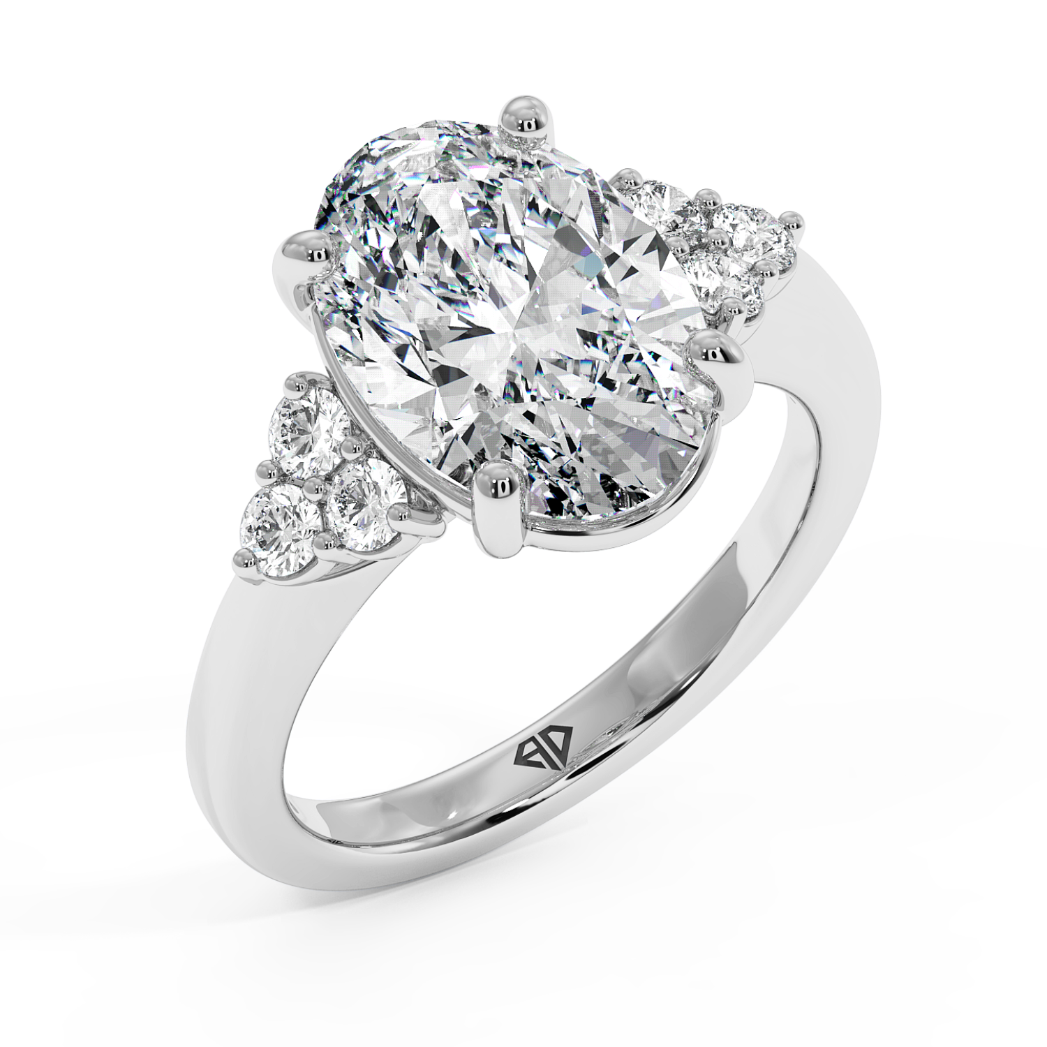 Platinum Oval Diamond Trilogy Engagement Ring