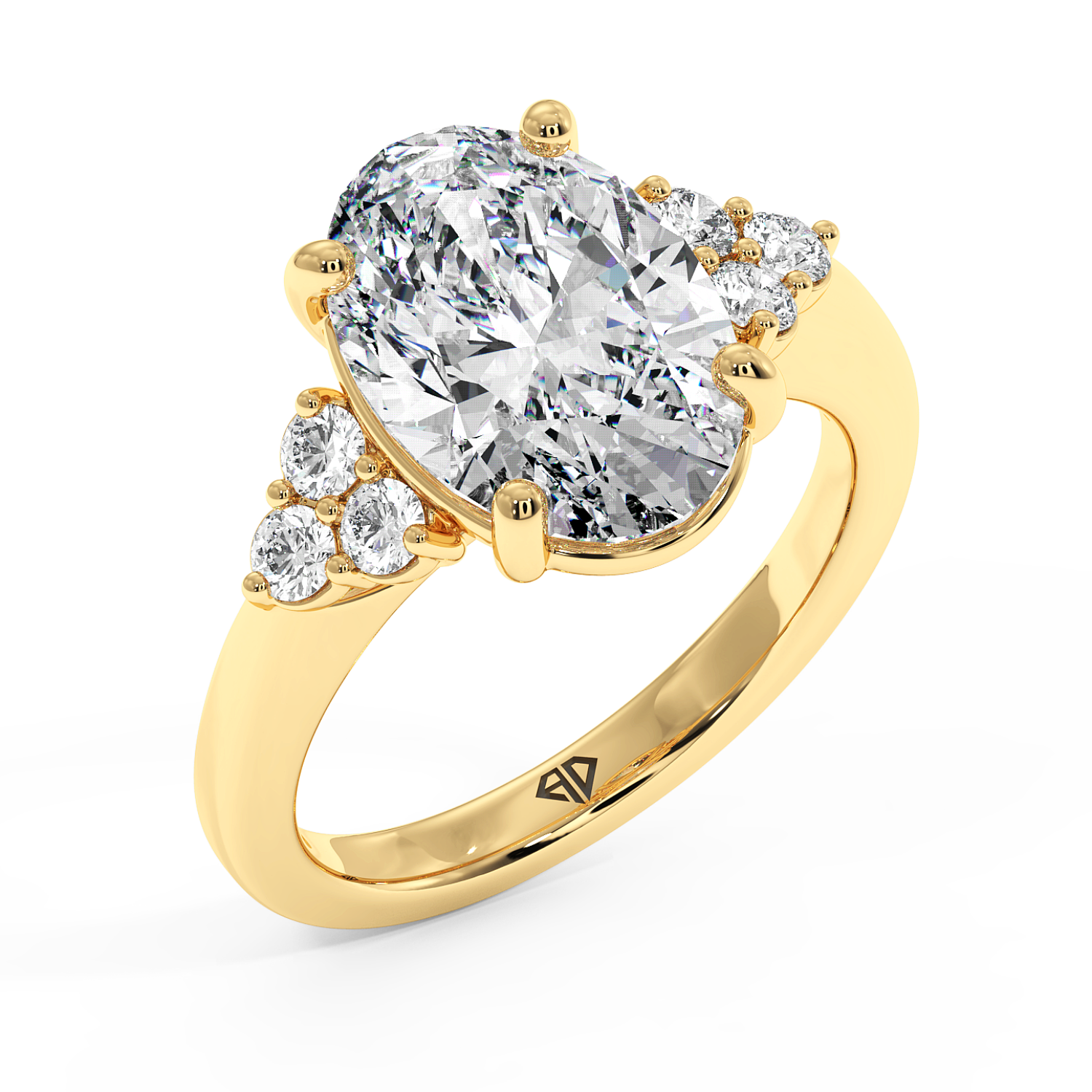 18K Yellow Gold Oval Diamond Trilogy Engagement Ring
