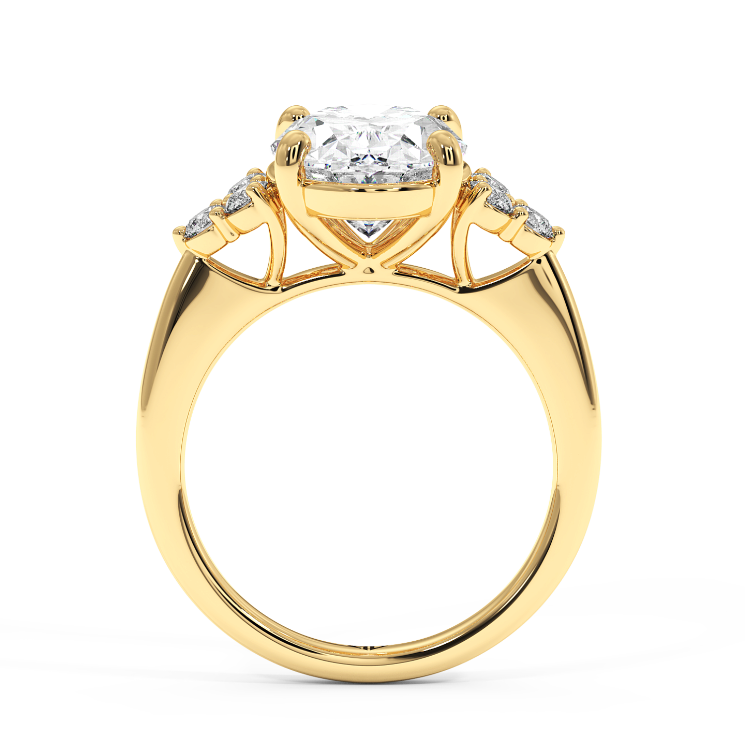 18K Yellow Gold Oval Diamond Trilogy Engagement Ring