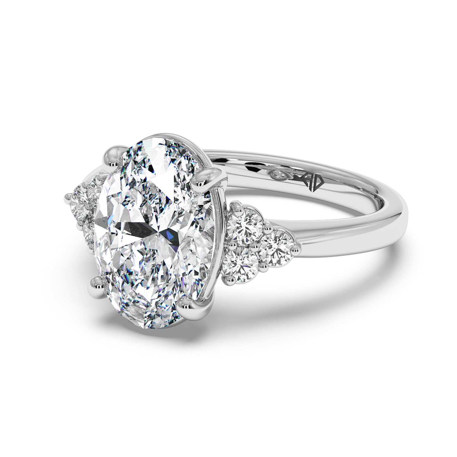 Platinum Oval Diamond Trilogy Engagement Ring