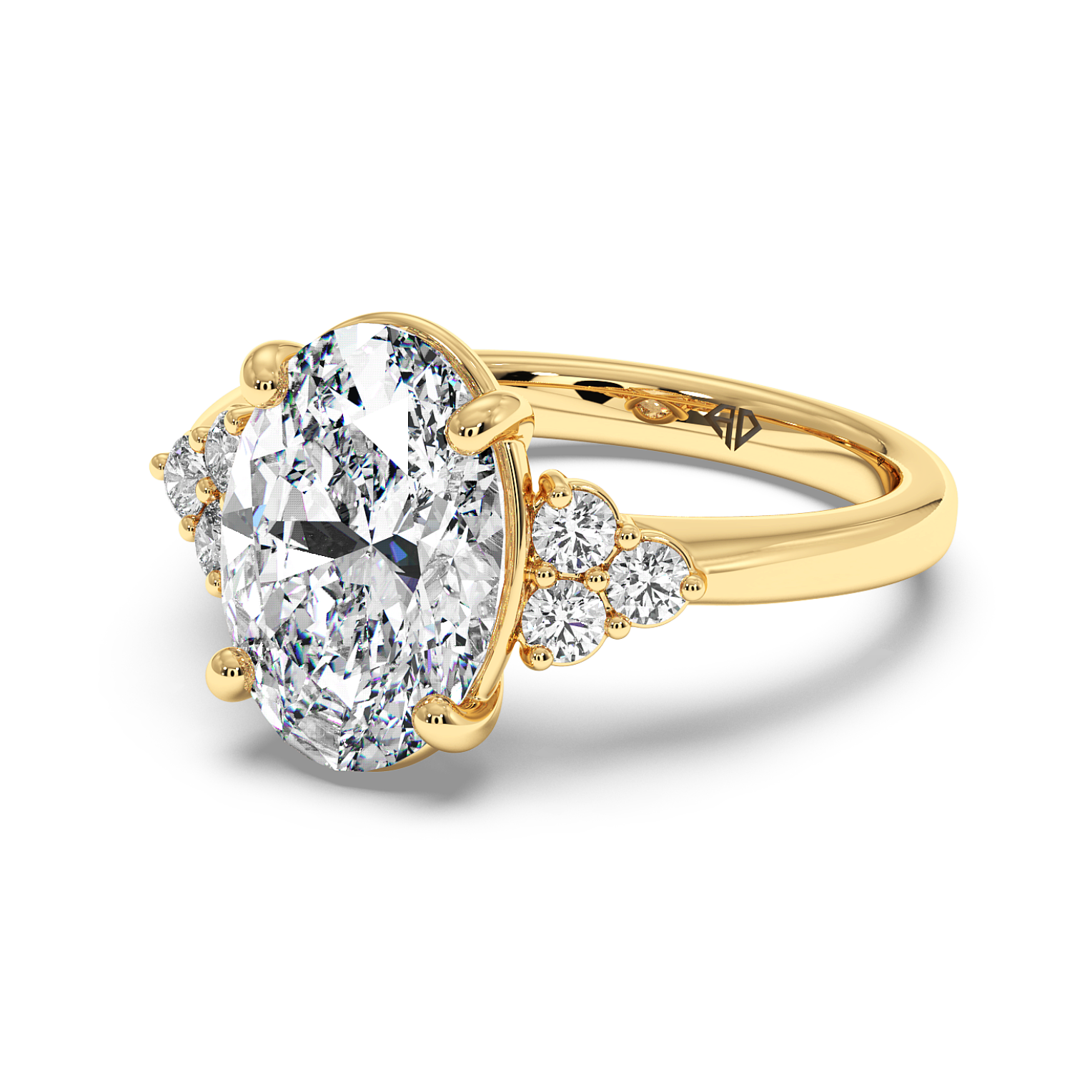 18K Yellow Gold Oval Diamond Trilogy Engagement Ring