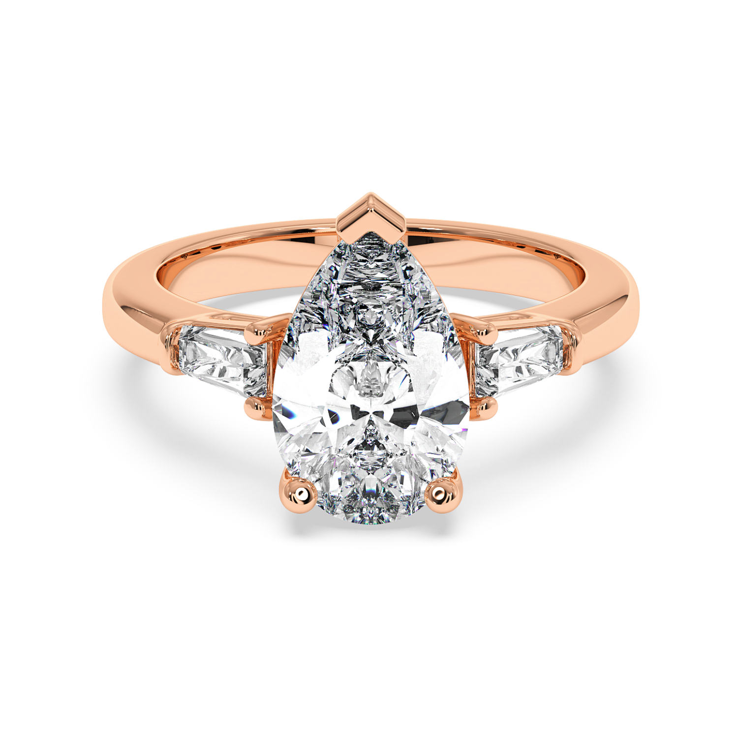 18K Rose Gold Pear Cut Diamond Trilogy Engagement Ring