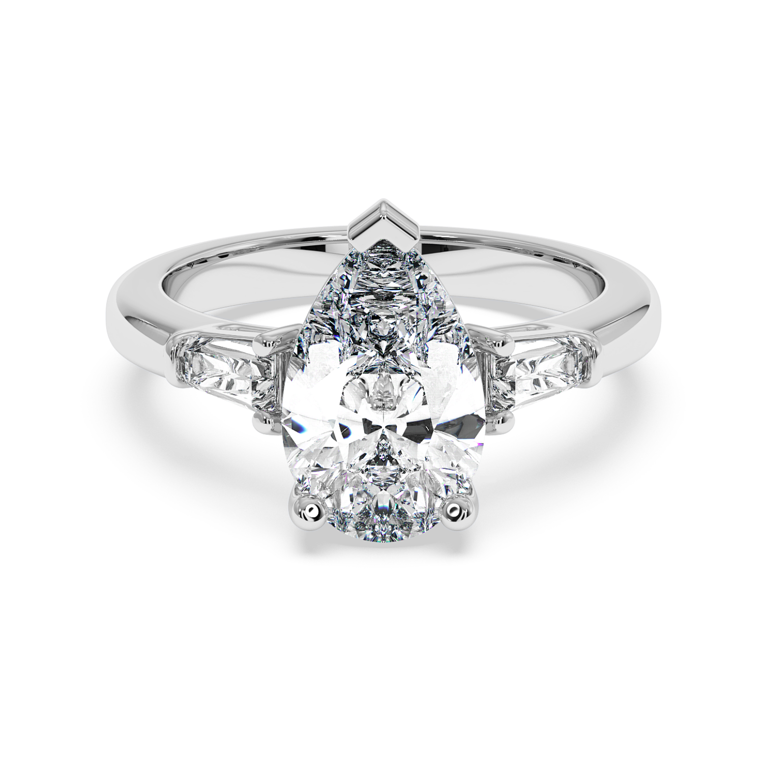 18K White Gold Pear Cut Diamond Trilogy Engagement Ring