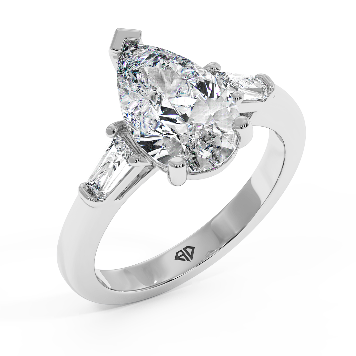 Platinum Pear Cut Diamond Trilogy Engagement Ring