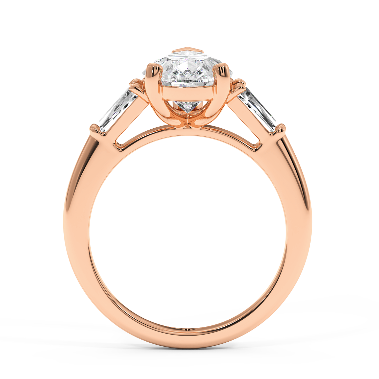 18K Rose Gold Pear Cut Diamond Trilogy Engagement Ring