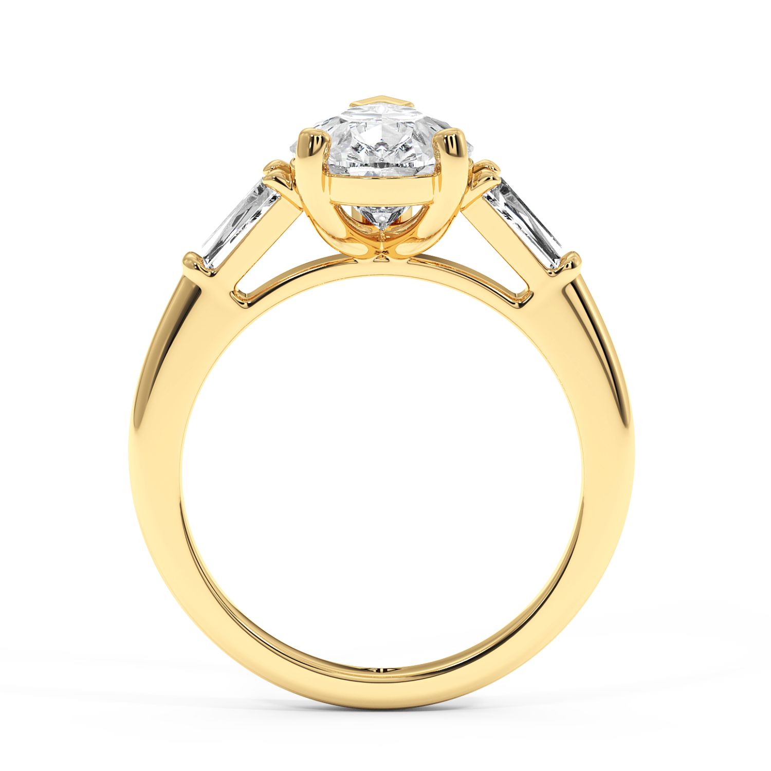 18K Yellow Gold Pear Cut Diamond Trilogy Engagement Ring