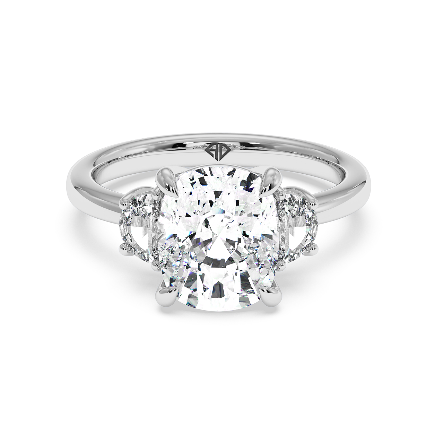 18K White Gold Cushion Cut Three Stone Engagement Ring