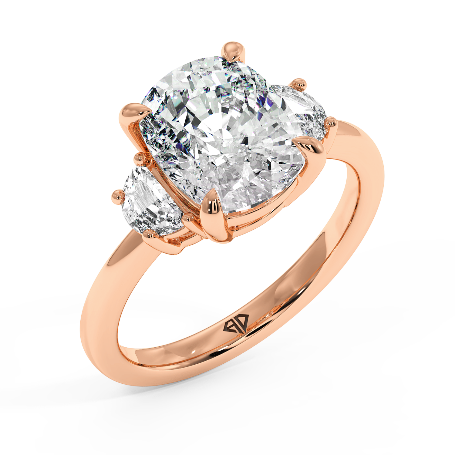 18K Rose Gold Cushion Cut Three Stone Engagement Ring