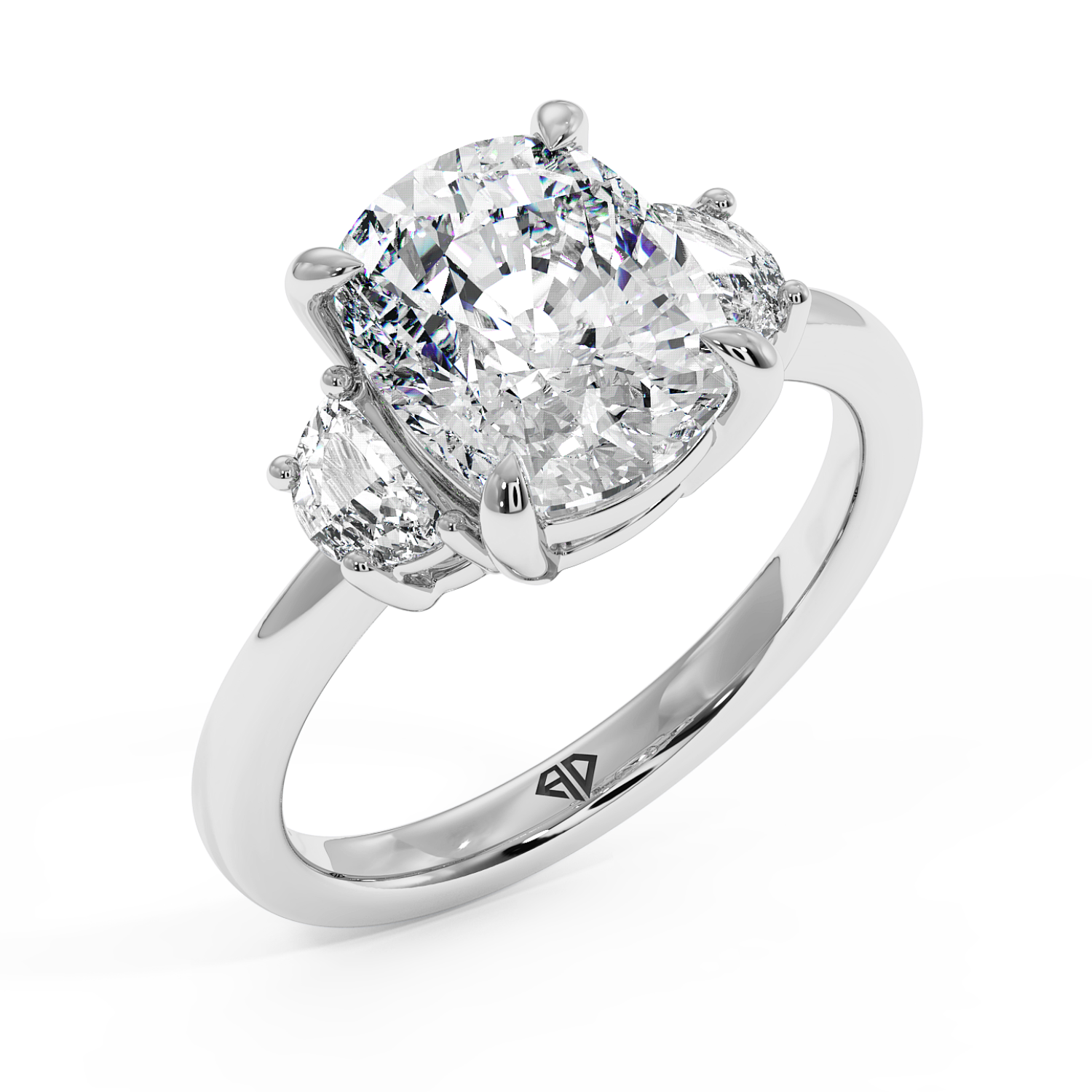 18K White Gold Cushion Cut Three Stone Engagement Ring