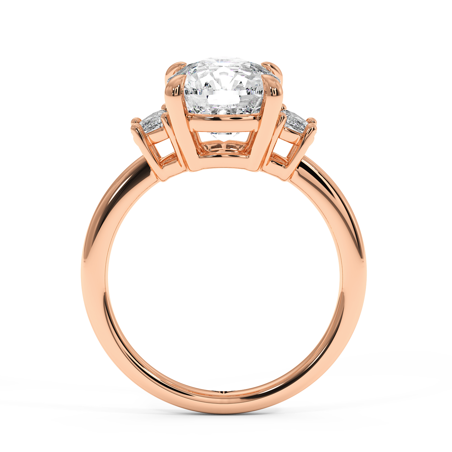 18K Rose Gold Cushion Cut Three Stone Engagement Ring