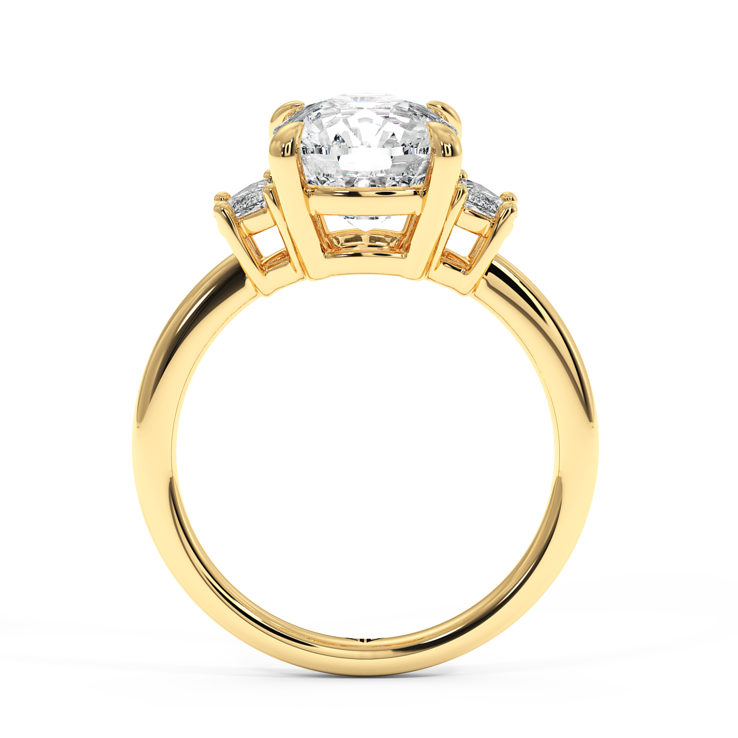 18K Yellow Gold Cushion Cut Three Stone Engagement Ring