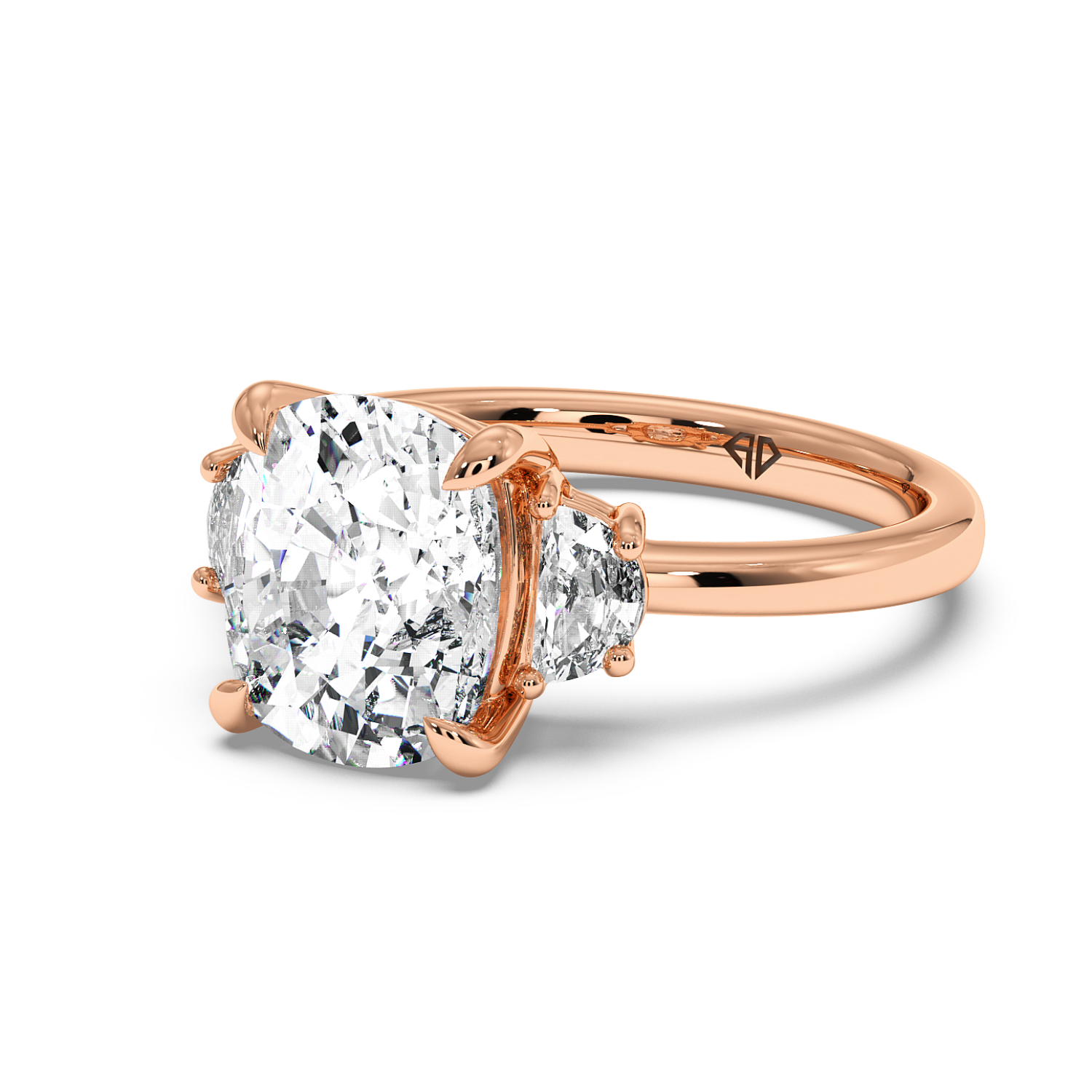 18K Rose Gold Cushion Cut Three Stone Engagement Ring