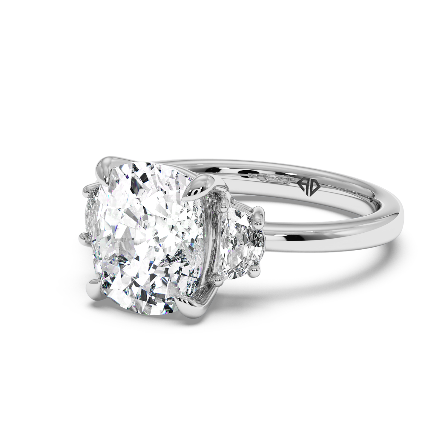 18K White Gold Cushion Cut Three Stone Engagement Ring