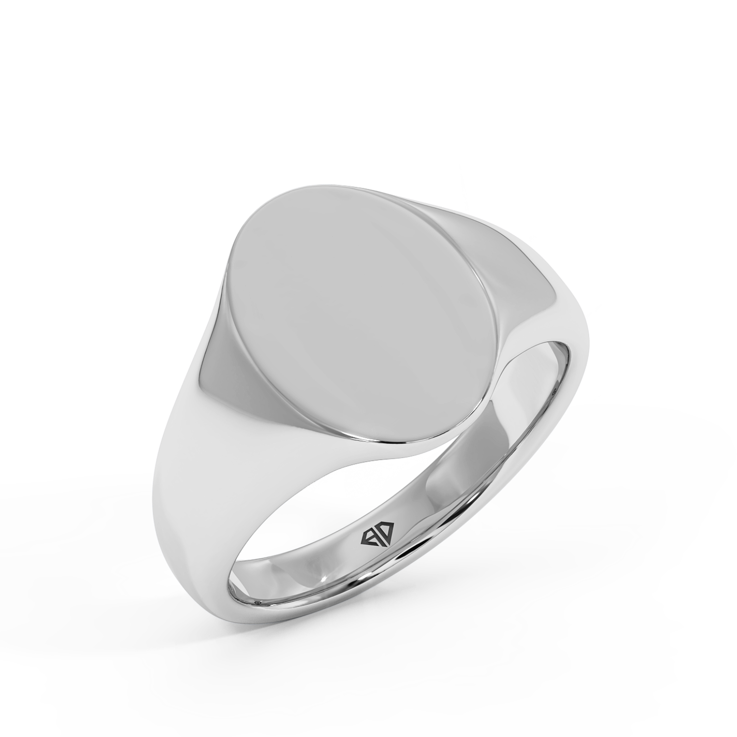 18K White Gold Engraved Signet Ring