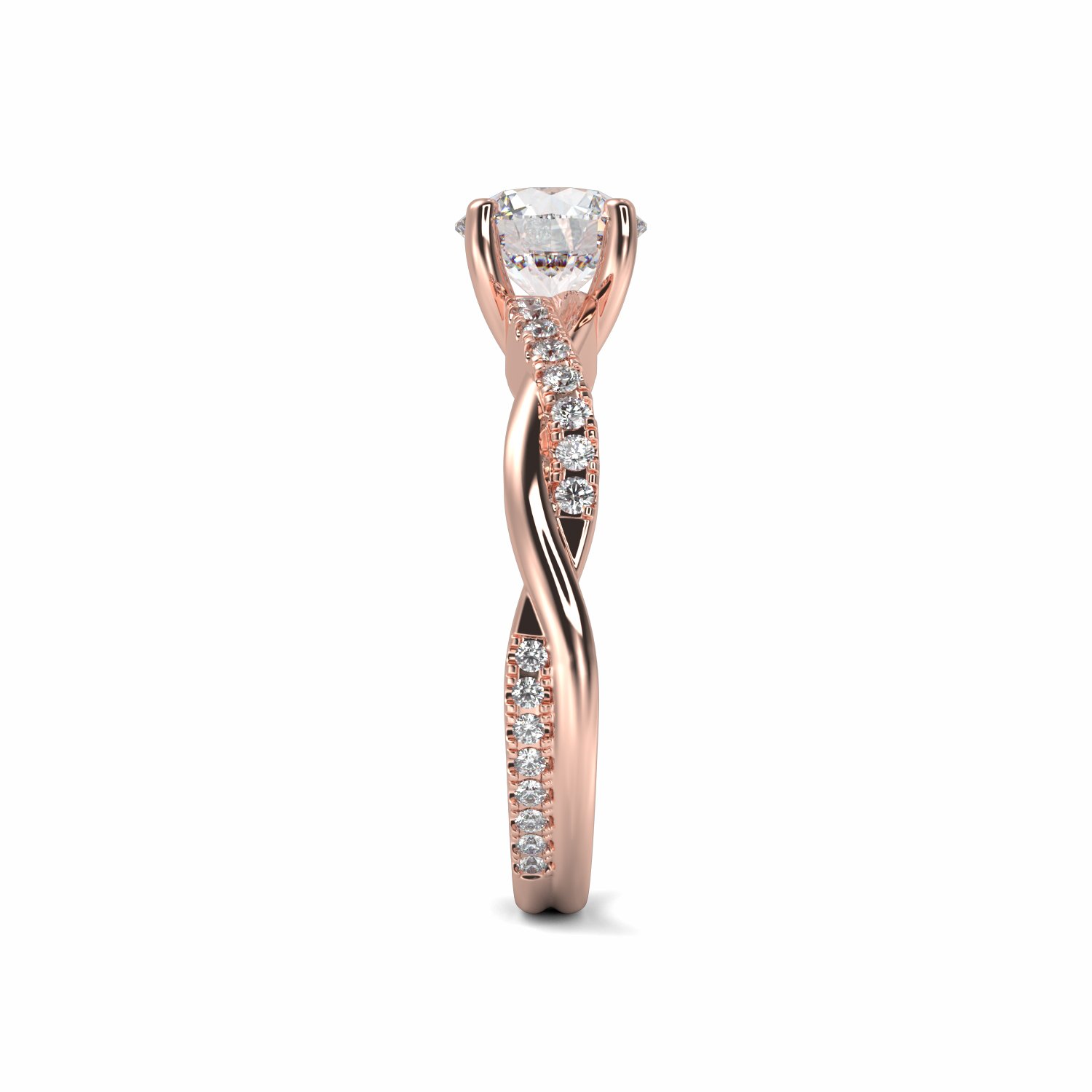18K Rose Gold River Shoulder Set Diamond Engagement Rings