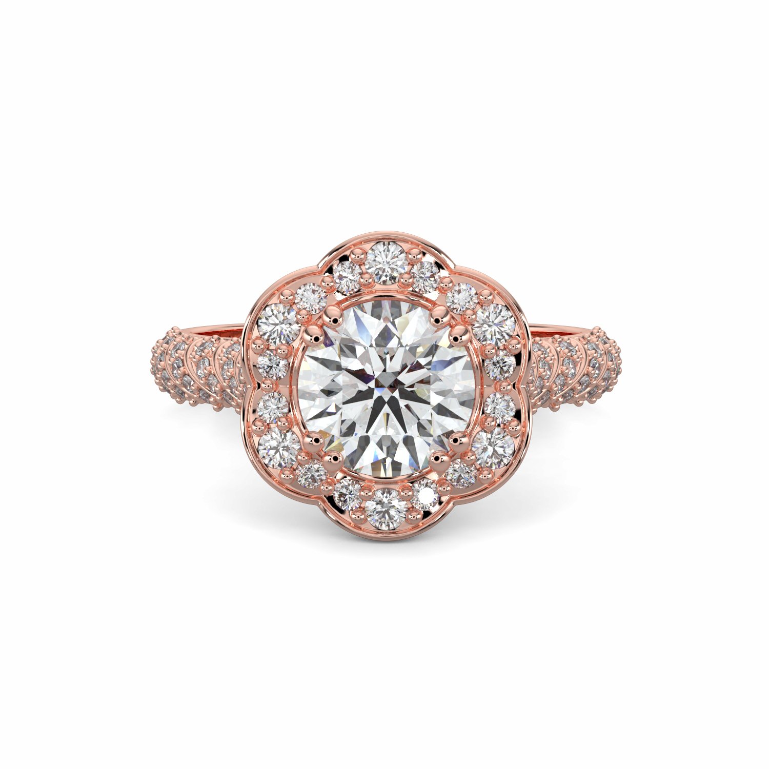 18K White Gold Clover Halo Engagement Ring