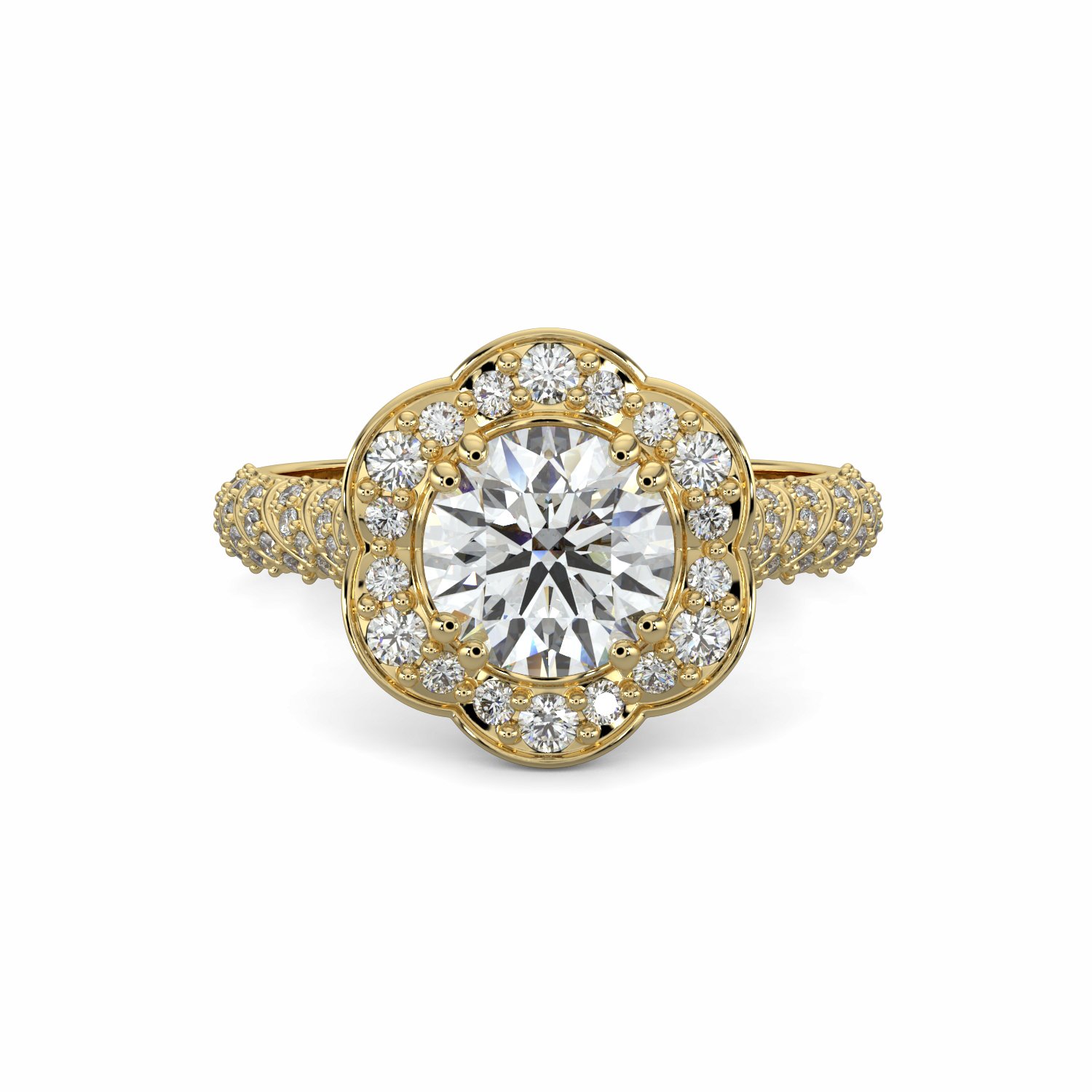 18K White Gold Clover Halo Engagement Ring