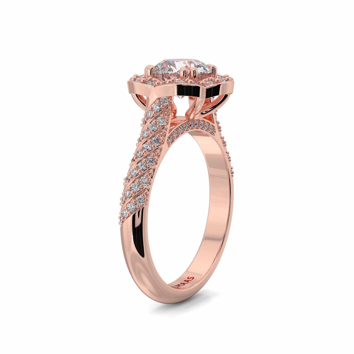 18K Rose Gold Clover Halo Engagement Ring