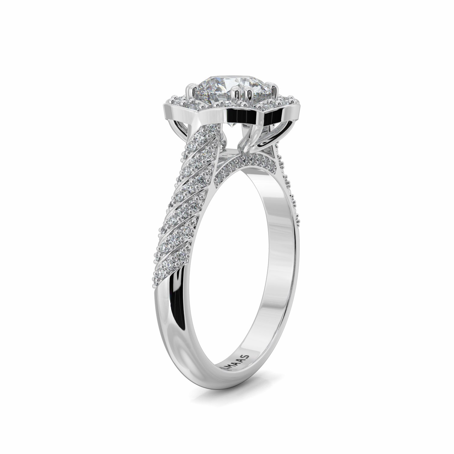 18K White Gold Clover Halo Engagement Ring