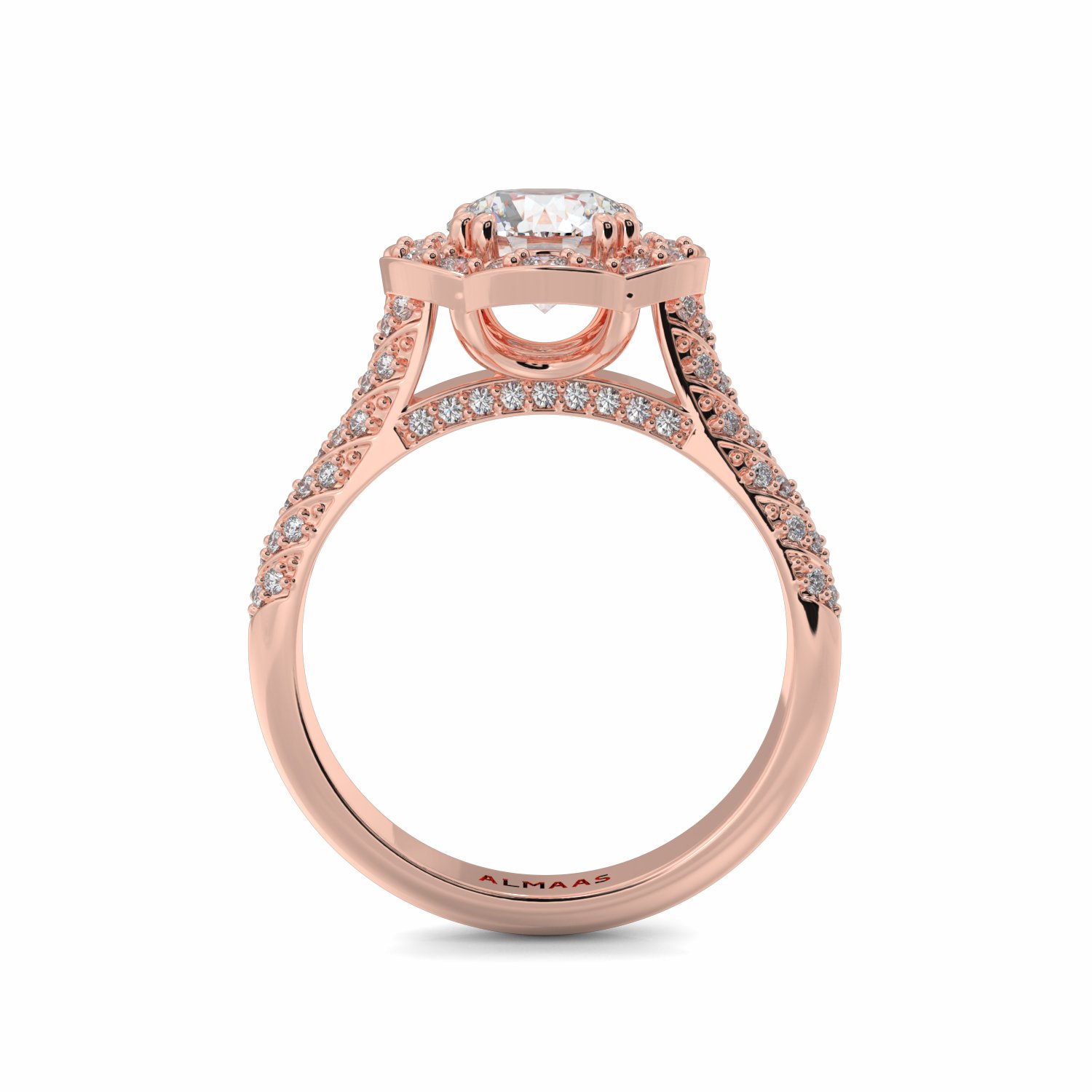 18K Rose Gold Clover Halo Engagement Ring