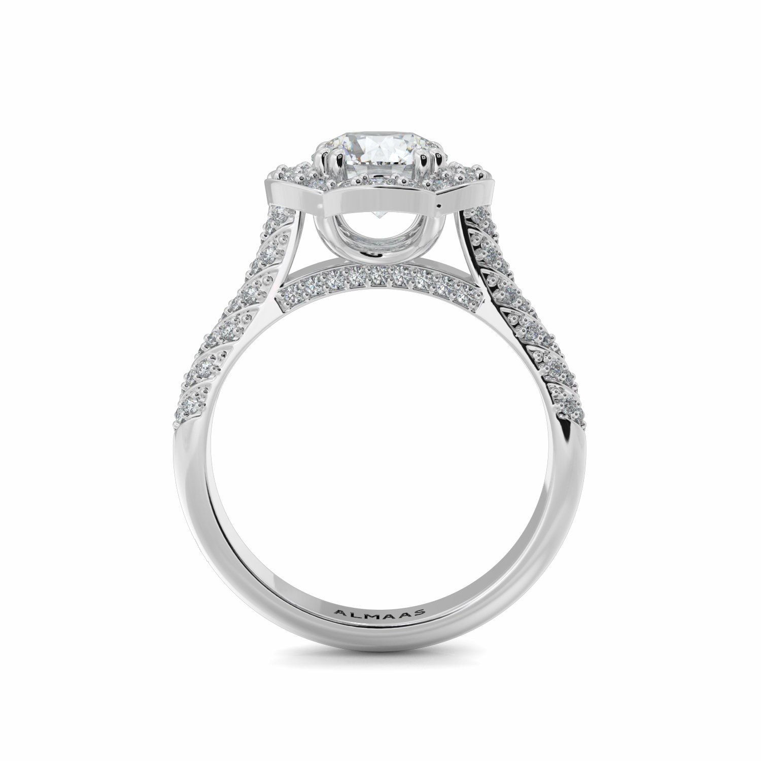 18K White Gold Clover Halo Engagement Ring