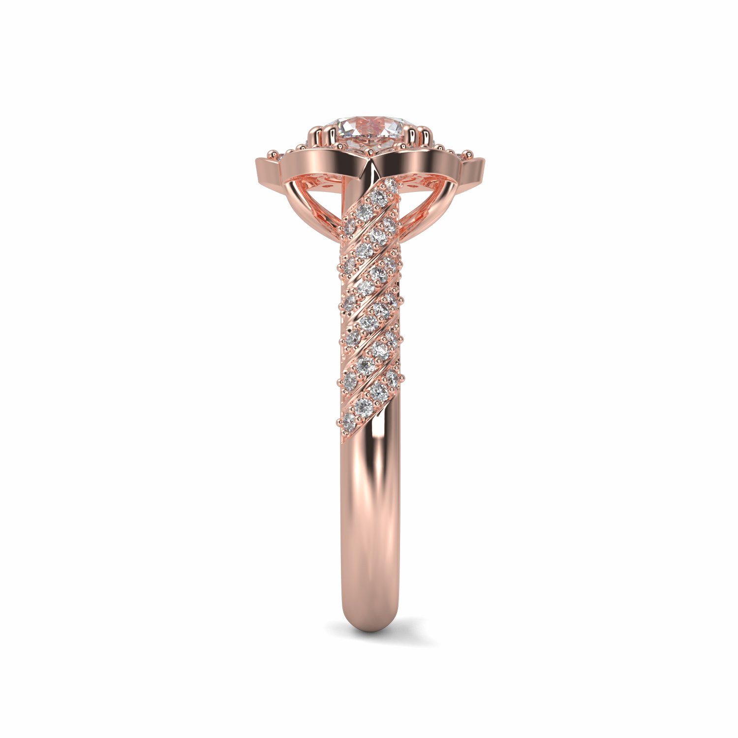18K Rose Gold Clover Halo Engagement Ring