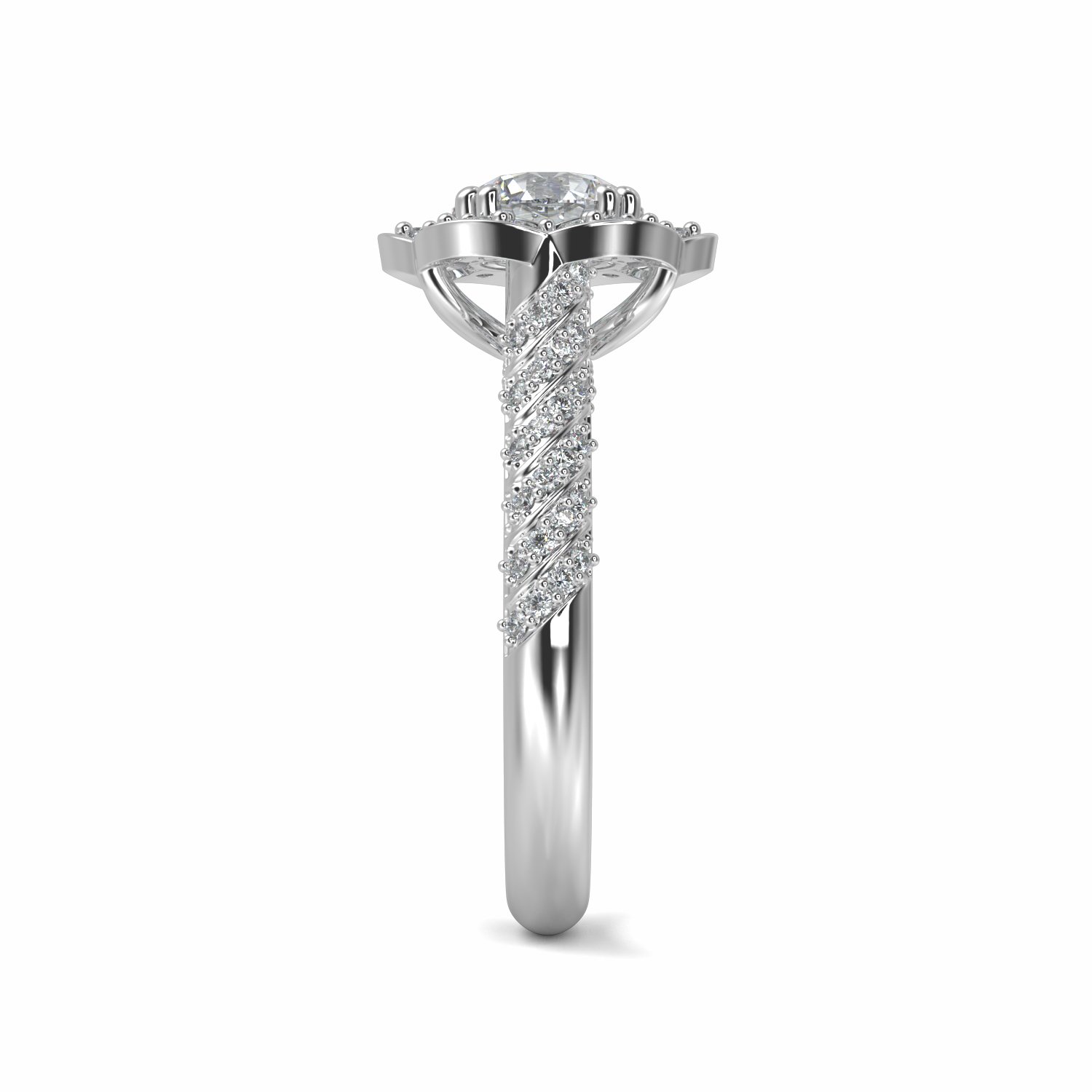 18K White Gold Clover Halo Engagement Ring