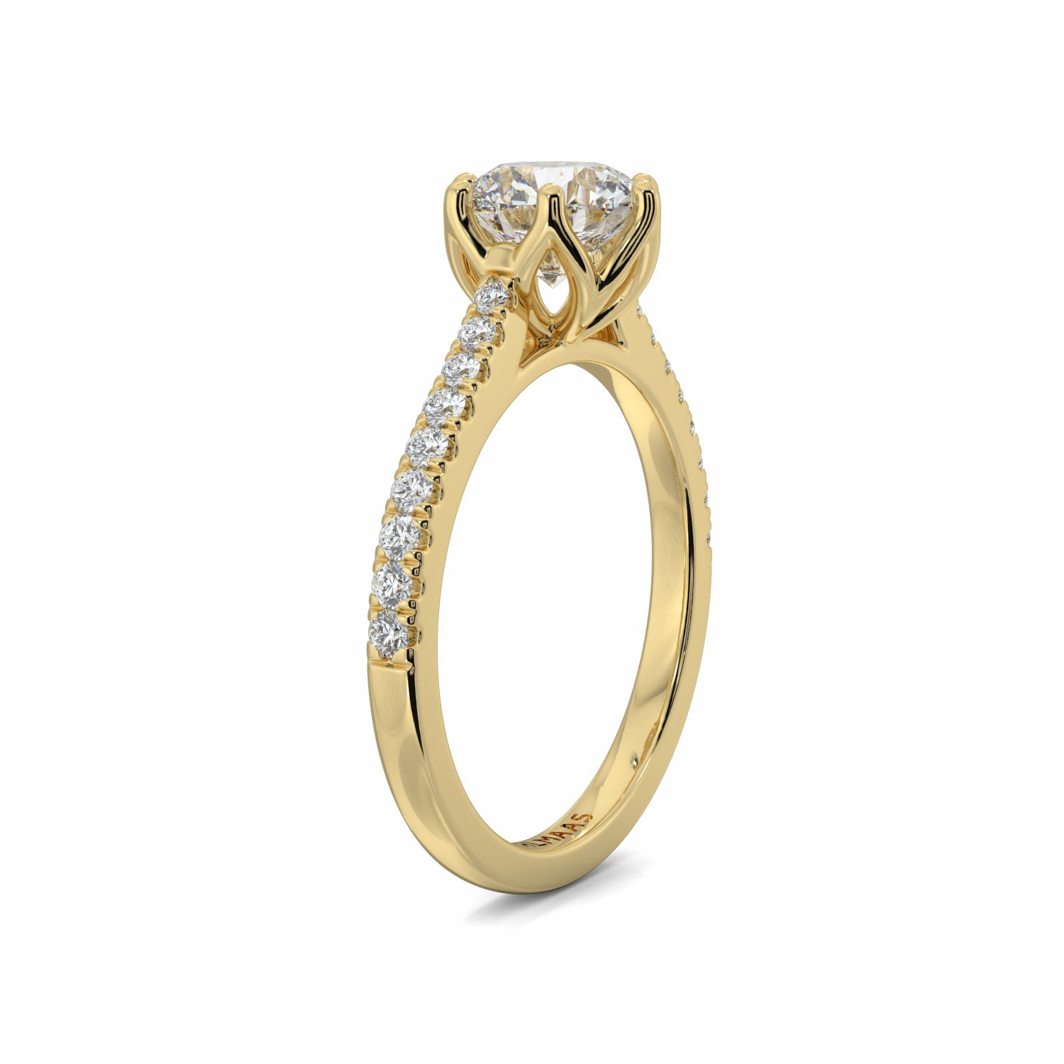 18K Yellow Gold Diamond Shoulder Lily Engagement Ring