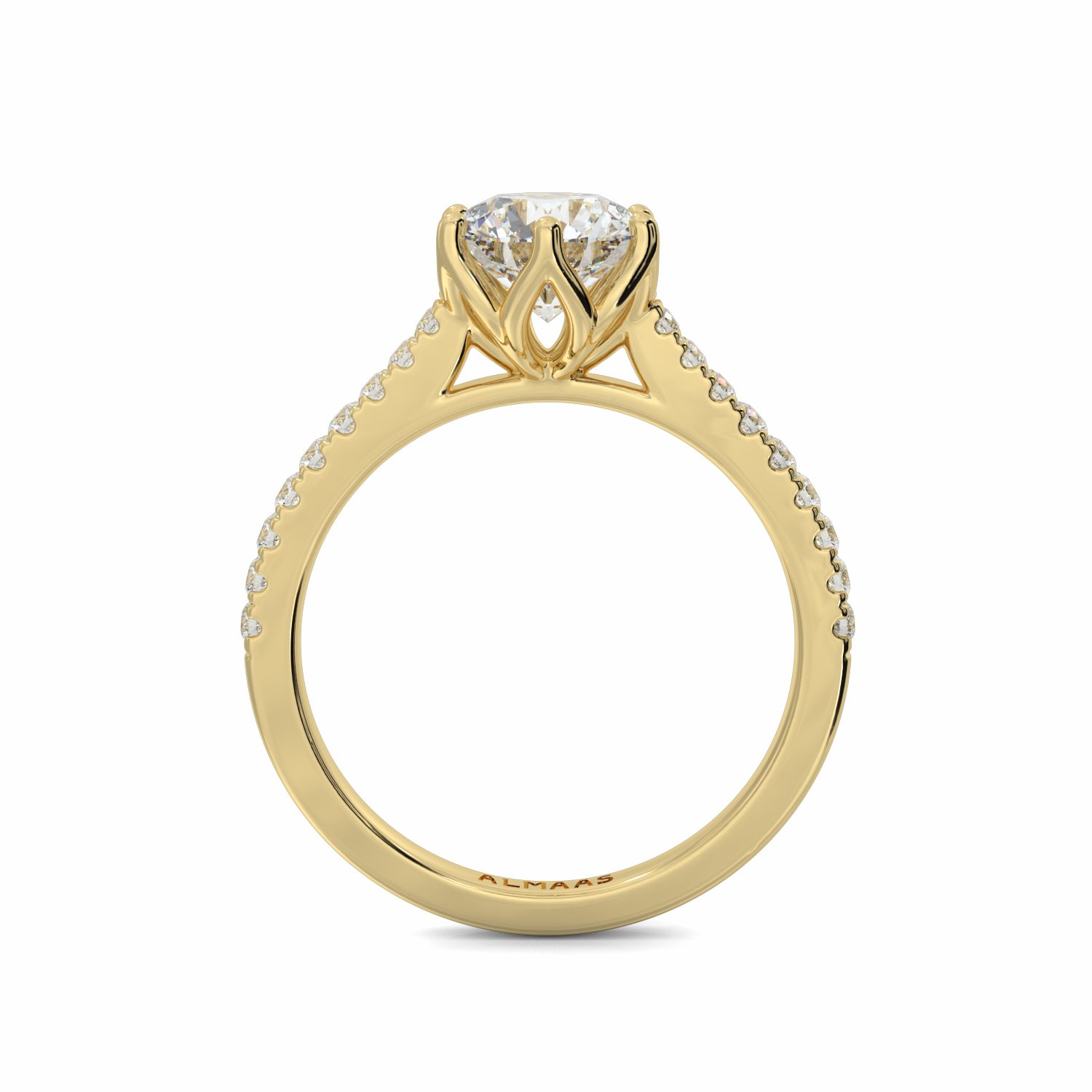 18K Yellow Gold Diamond Shoulder Lily Engagement Ring