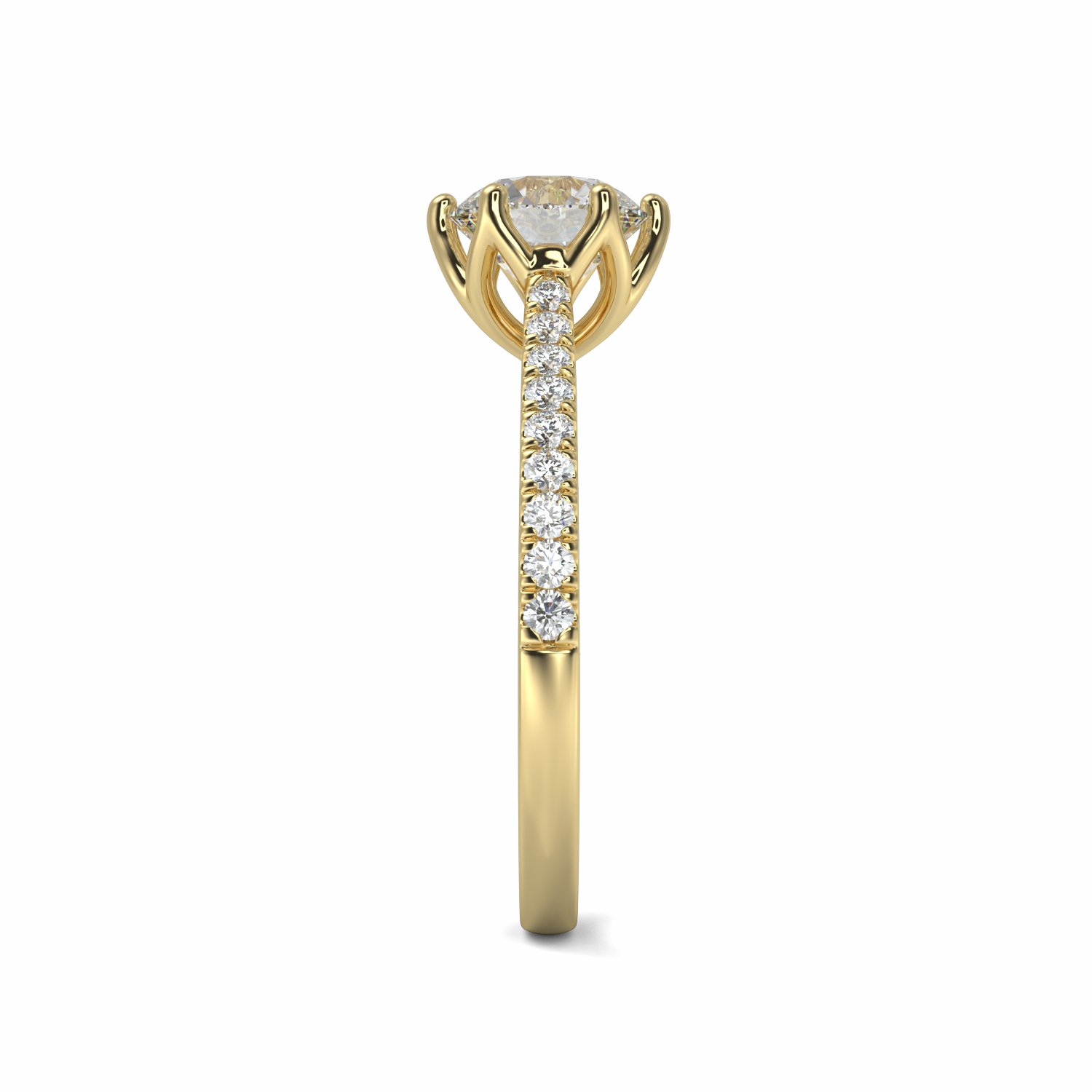 18K Yellow Gold Diamond Shoulder Lily Engagement Ring