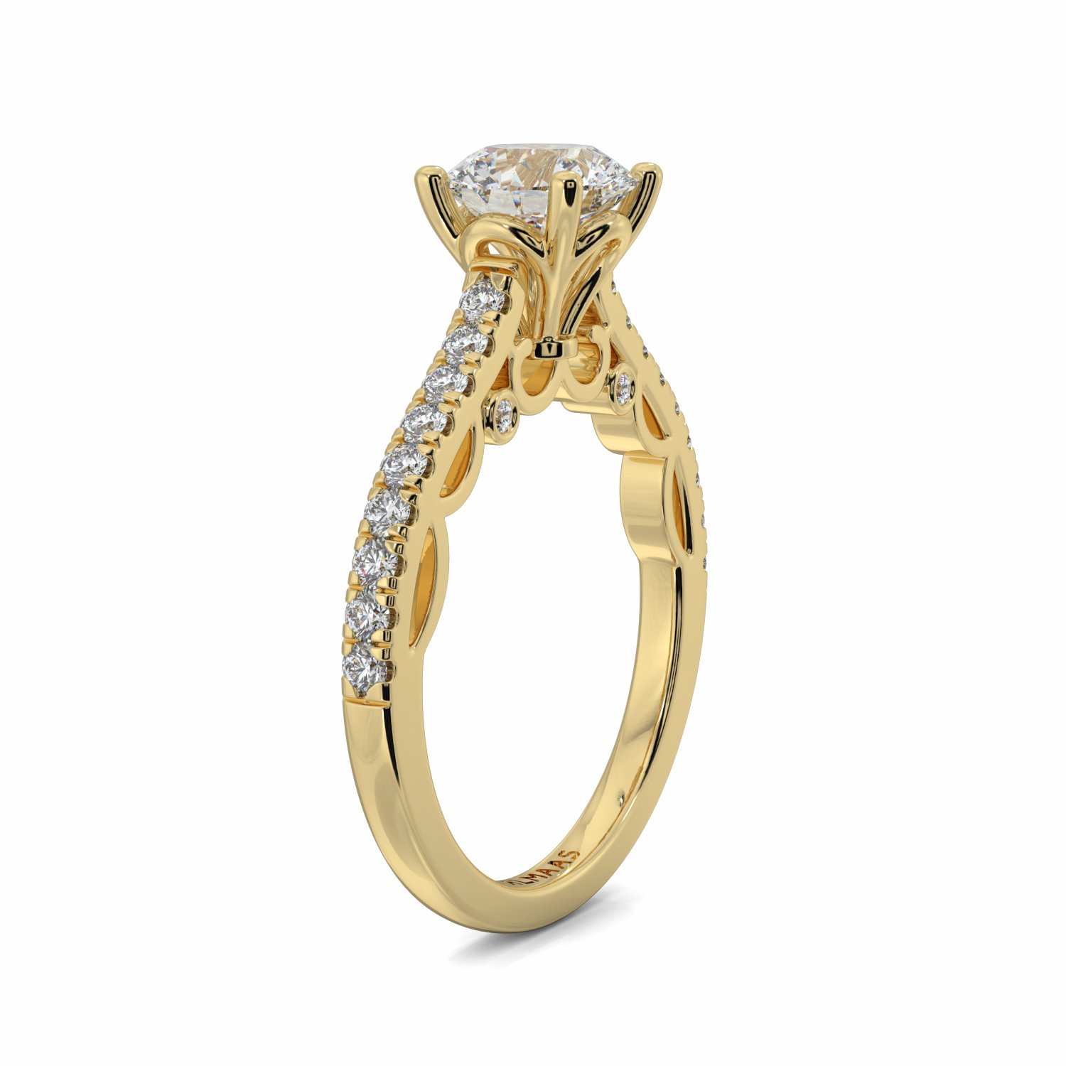 18K Yellow Gold Elsa Diamond Shoulder Engagement Ring